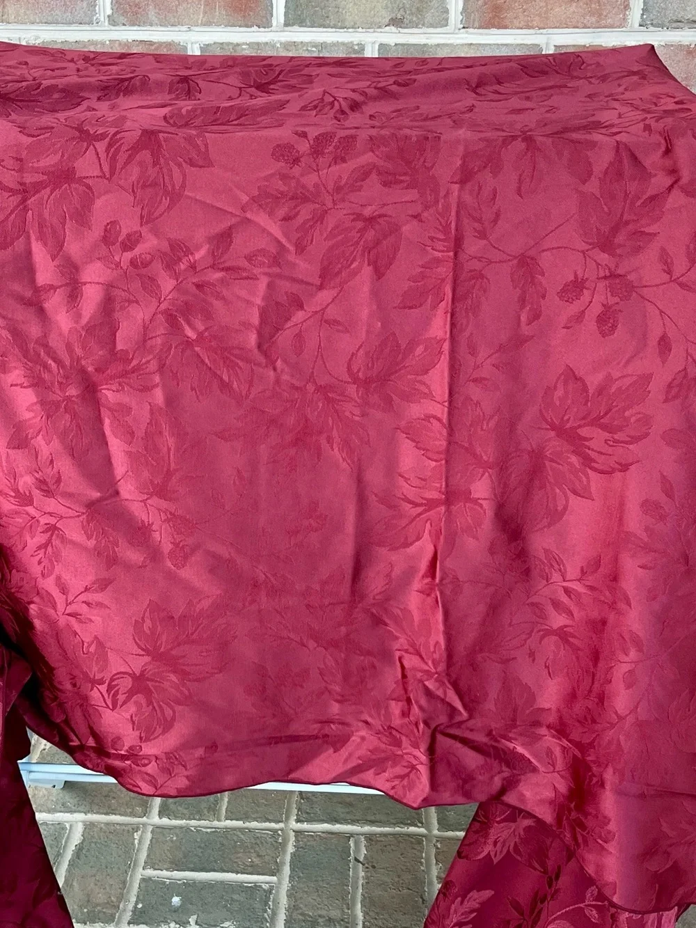 Vintage Burgundy Damask Floral Tablecloth Rectangle 102x57 Red Jacquard Satin